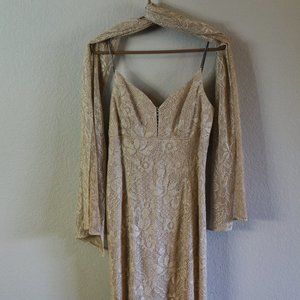 Vintage Aspeed Gold Shimmer Dress & Scarf Set